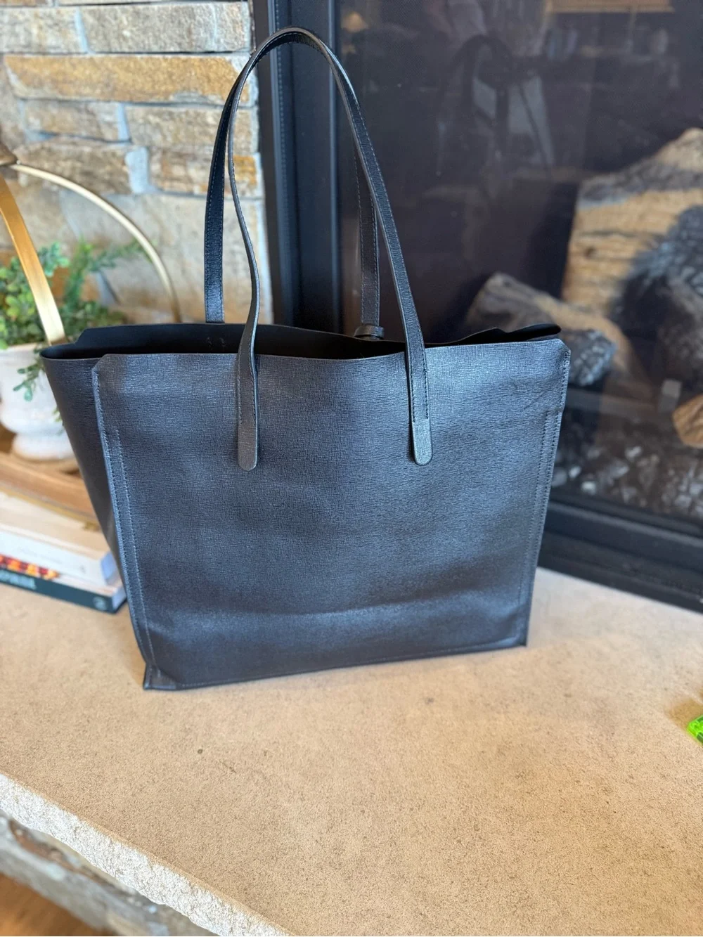 Furla Black Large Leather Tote Bag
